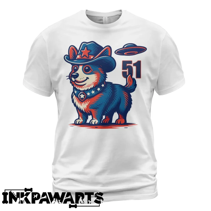 Corgi T-Shirt Area 51 Cowboy Funny Alien Dog Tee for Pet Lovers