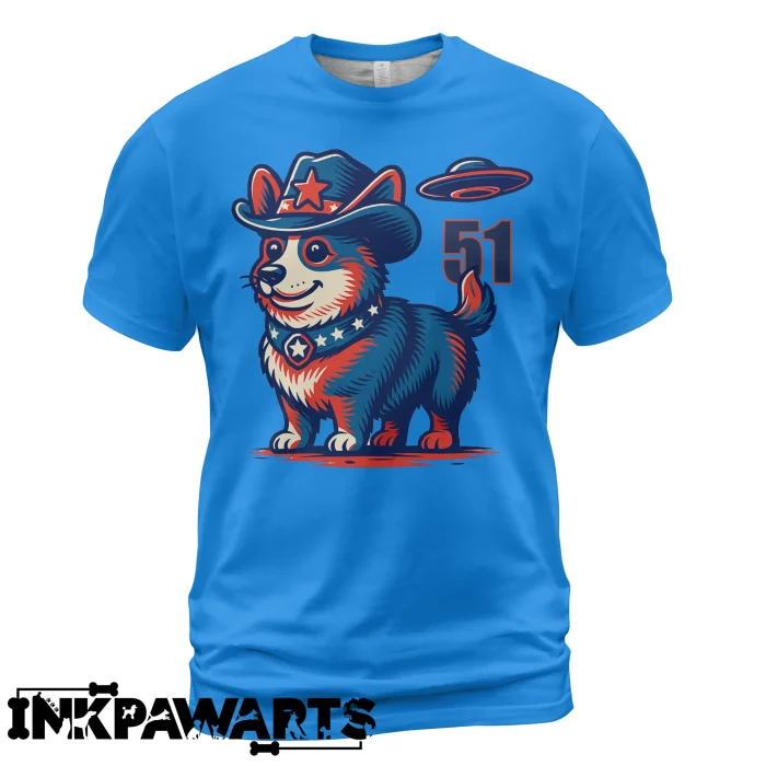 Corgi T-Shirt Area 51 Cowboy Funny Alien Dog Tee for Pet Lovers