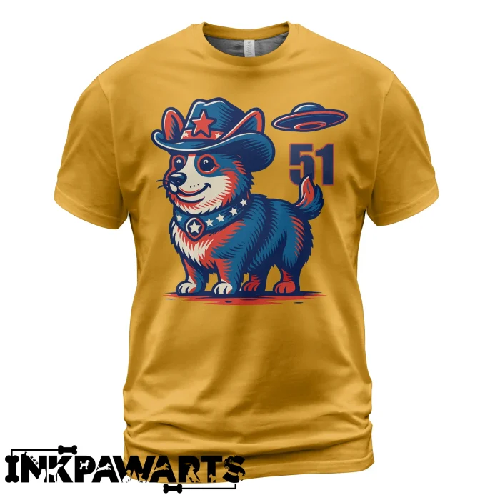 Corgi T-Shirt Area 51 Cowboy Funny Alien Dog Tee for Pet Lovers