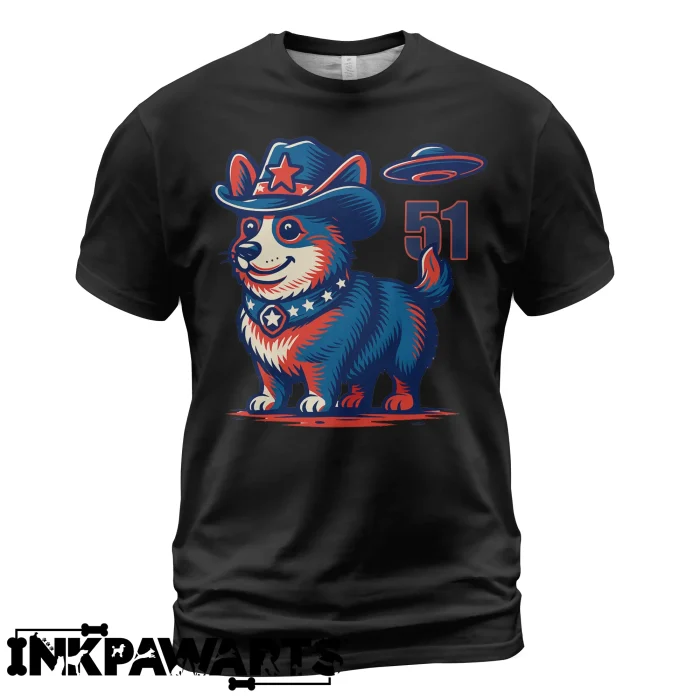Corgi T-Shirt Area 51 Cowboy Funny Alien Dog Tee for Pet Lovers